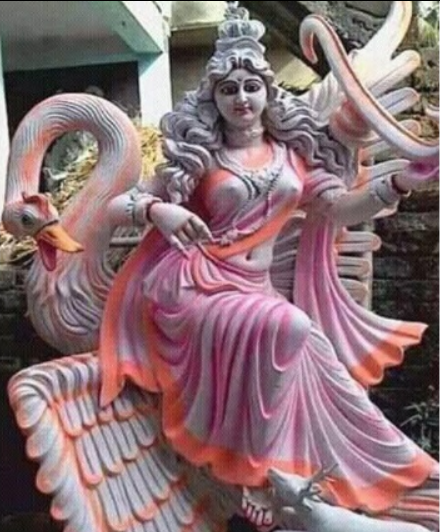 Fiberglass Pink Finish Saraswati Statue