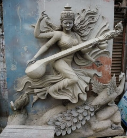 Maa Saraswati Statue in Clay work