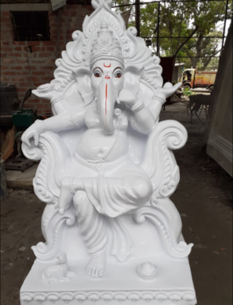 White Finish Fiber Ganesha Statue-1